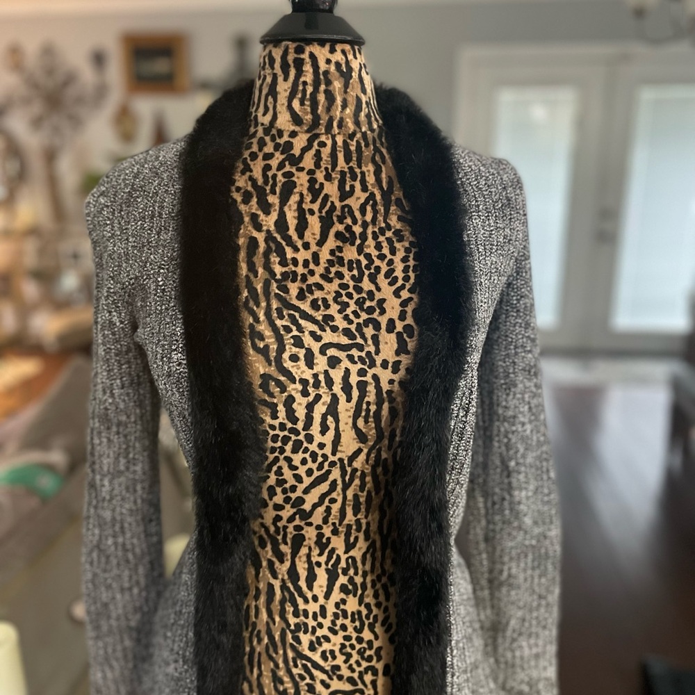 Women's Gray Cardigan with Black Trim